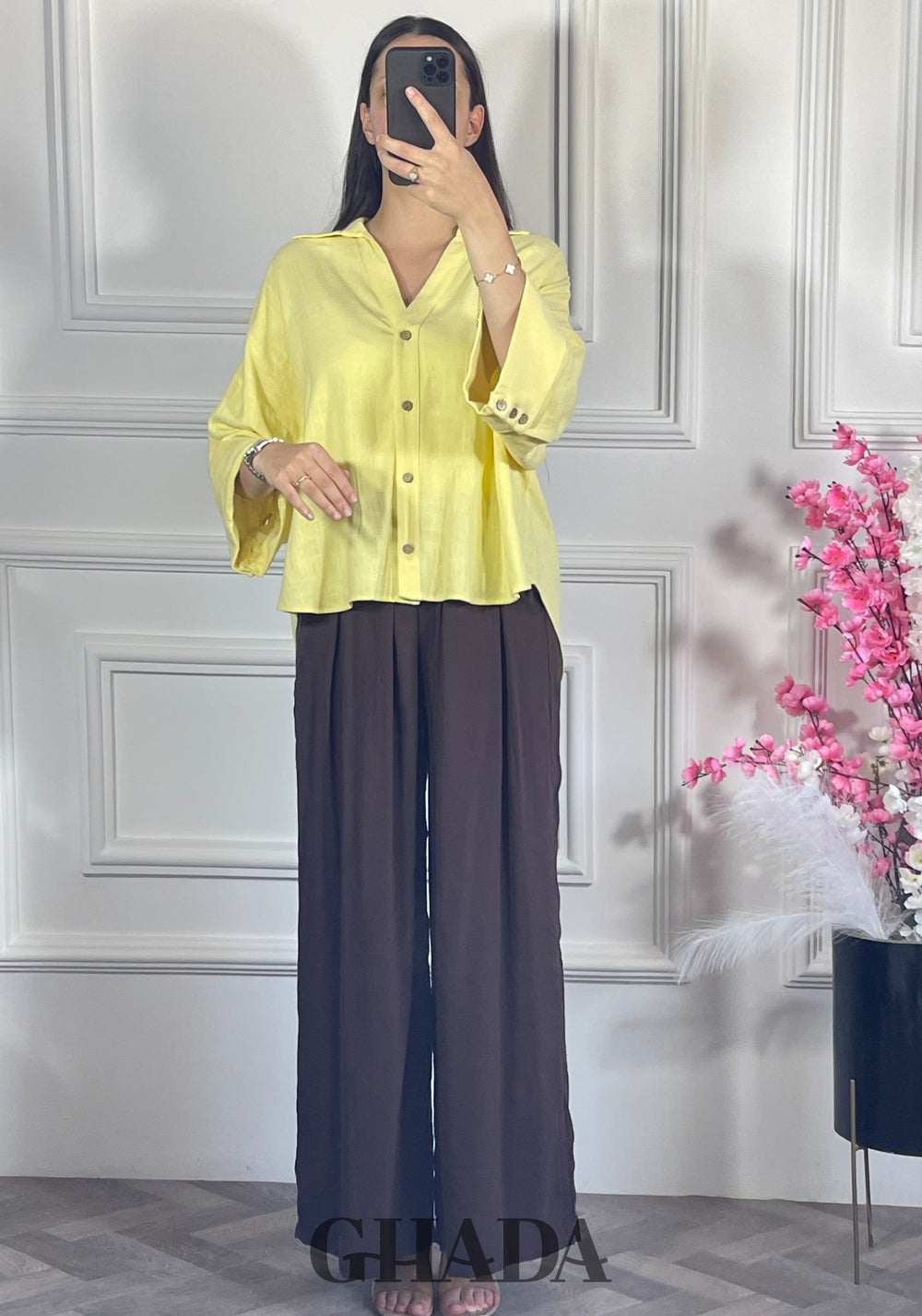 Chemise avec manches trois quarts - Jaune