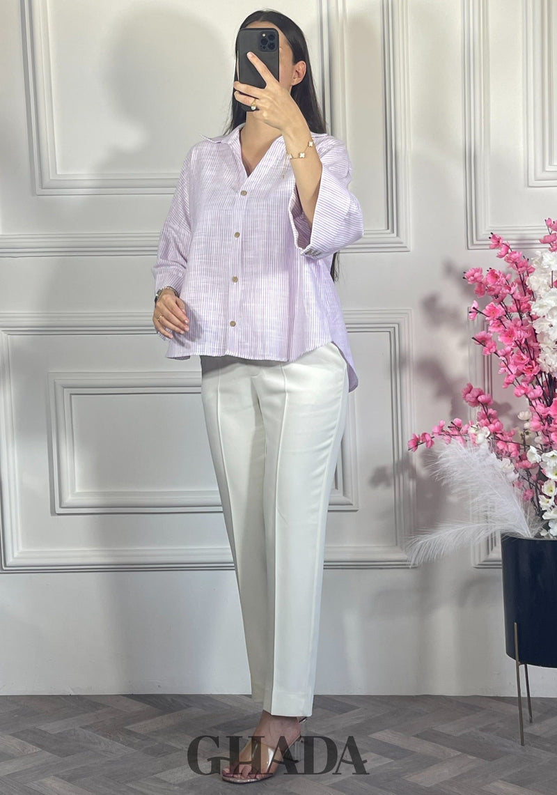 Chemise à rayures avec manches trois quarts - Mauve