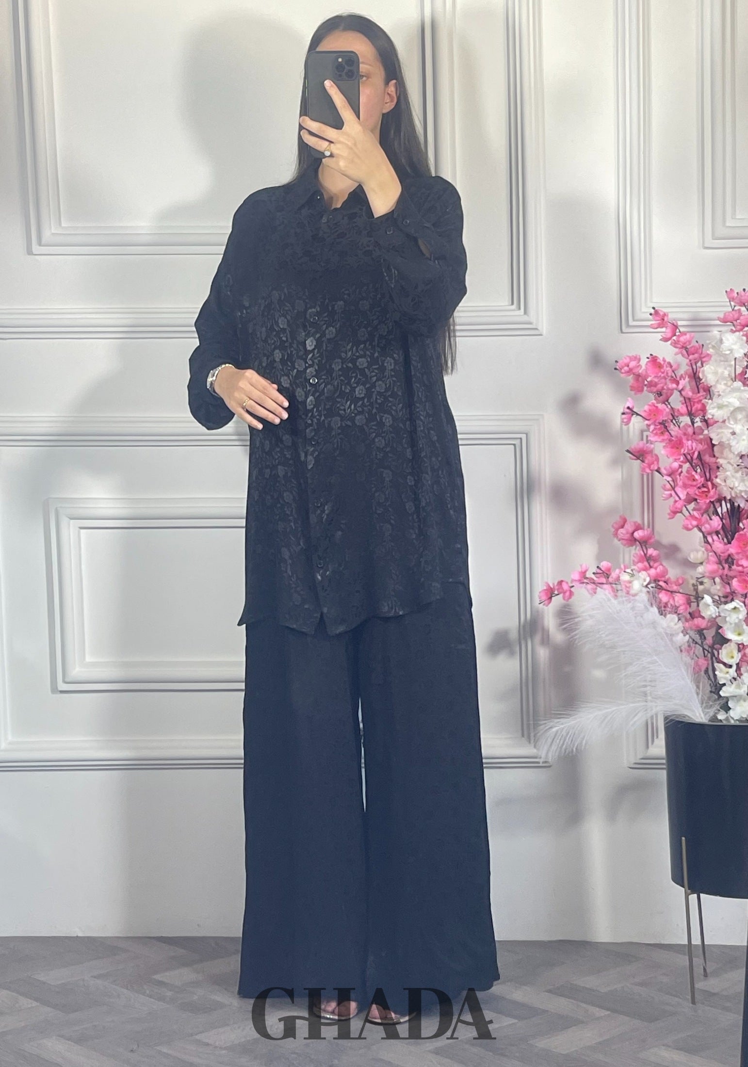Ensemble avec pantalon à motifs - Noir vue de dos - ensemble femme - GHADA FASHION