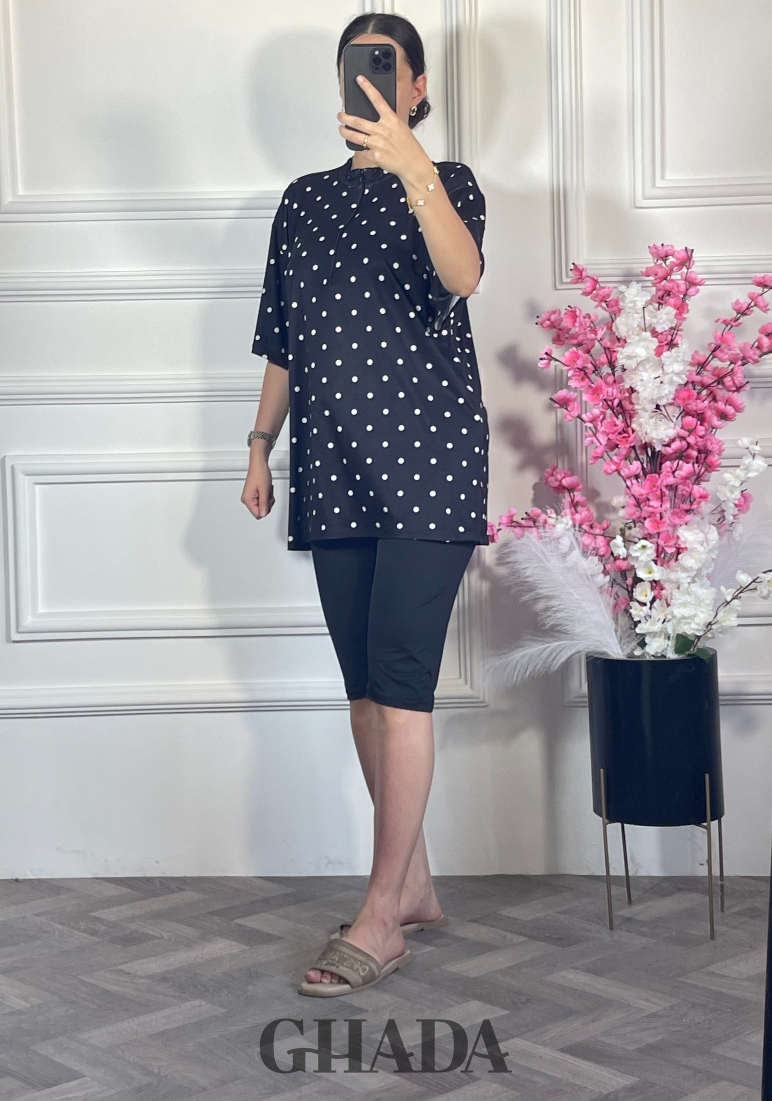 Maillot de bain burkini short - Polka dot vue de dos - burkini femme maroc - GHADA FASHION