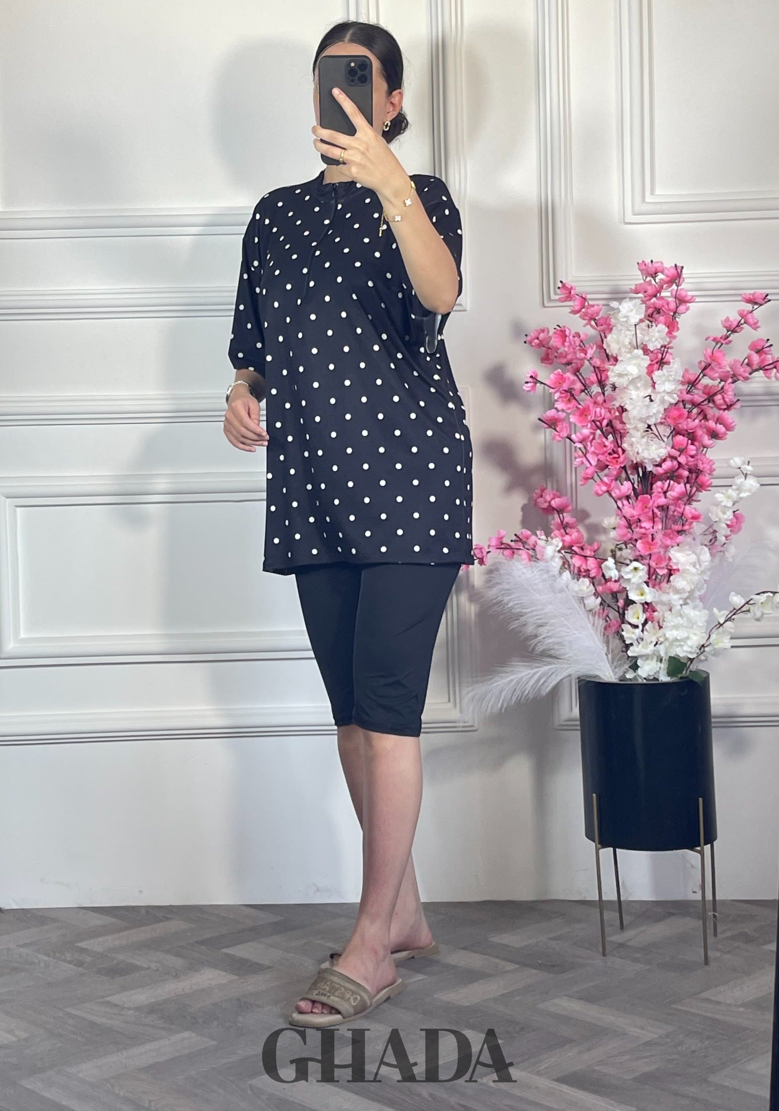 Maillot de bain burkini short - Polka dot détail broderie - burkini femme maroc - GHADA FASHION