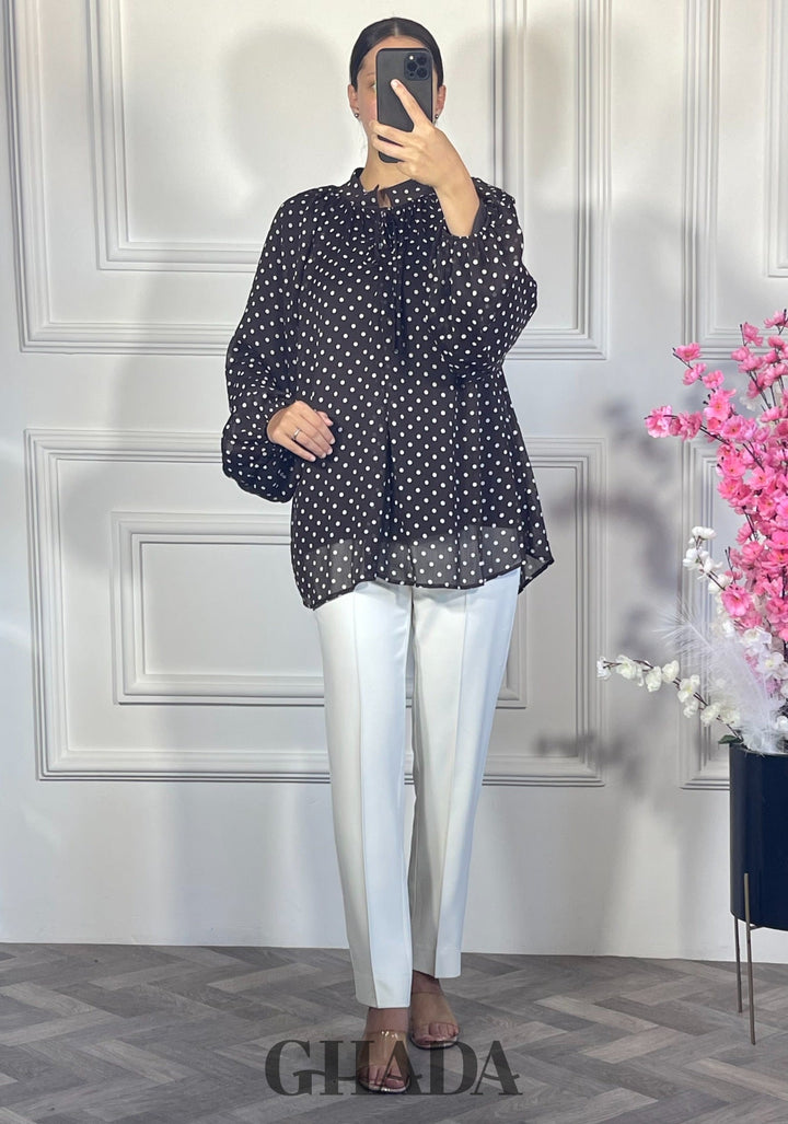 Chemise fluide Polka dot - marron foncé