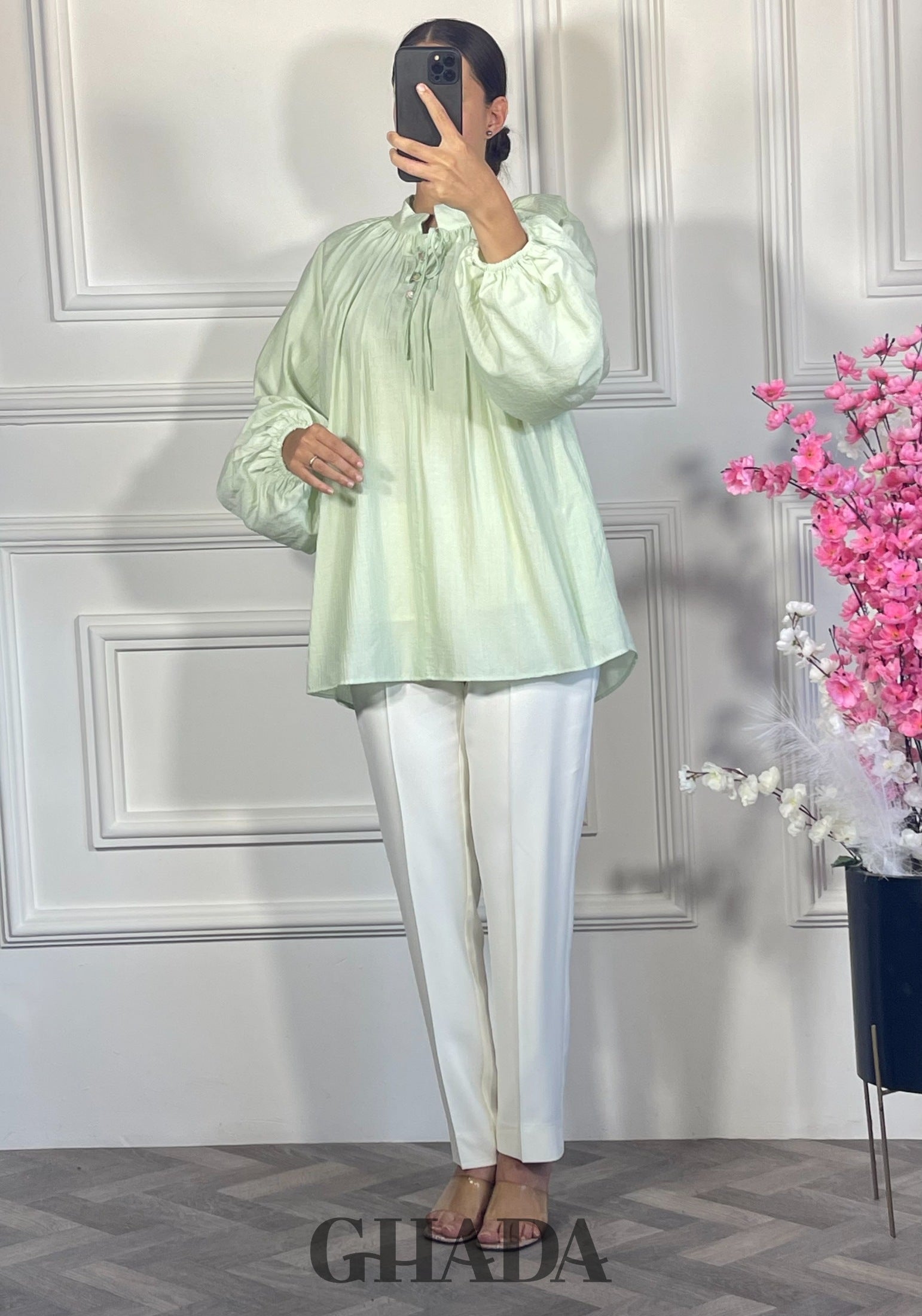 Chemise fluide - Vert eau détail broderie - chemise femme - GHADA FASHION