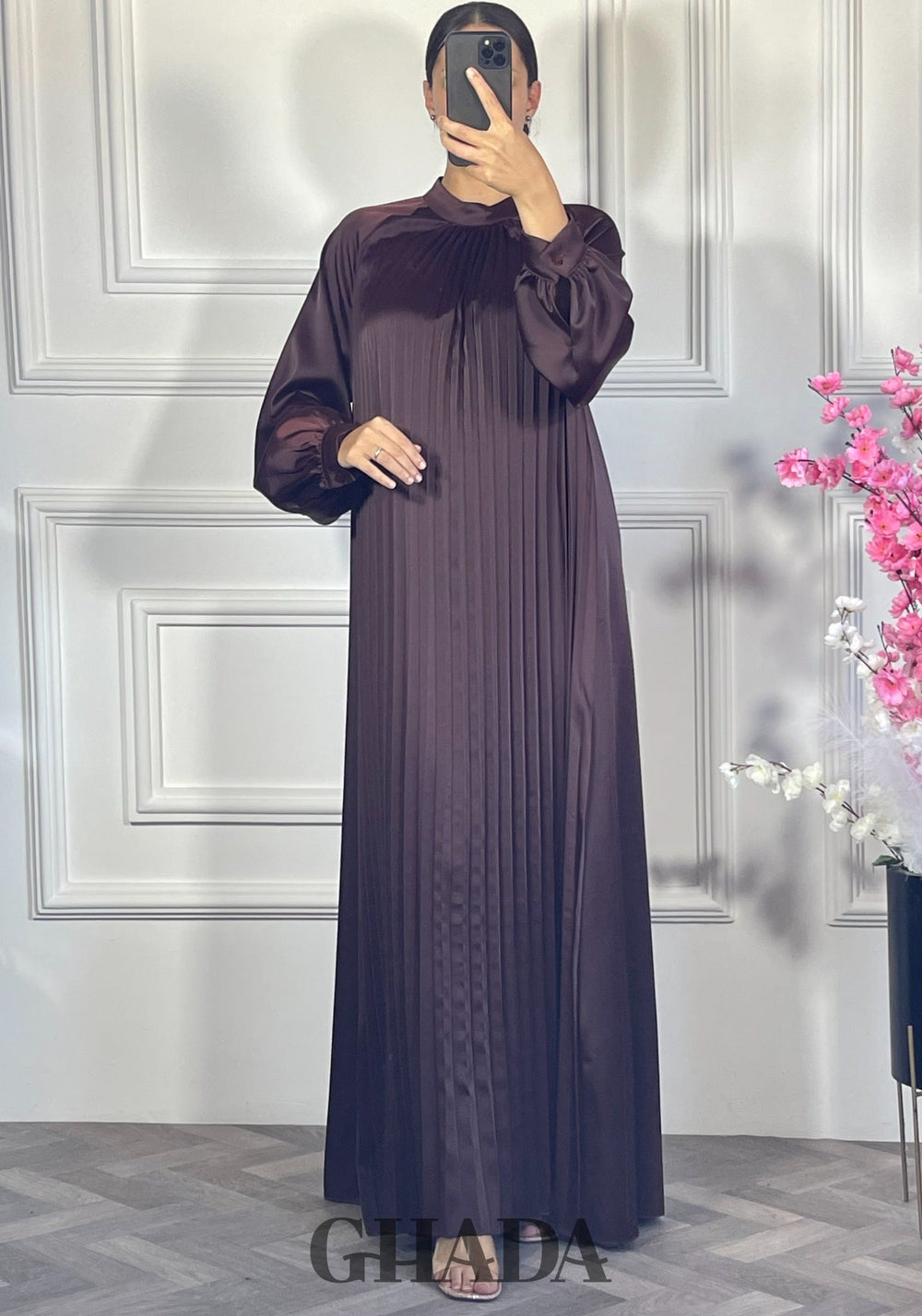 Robe longue plissée - Marron