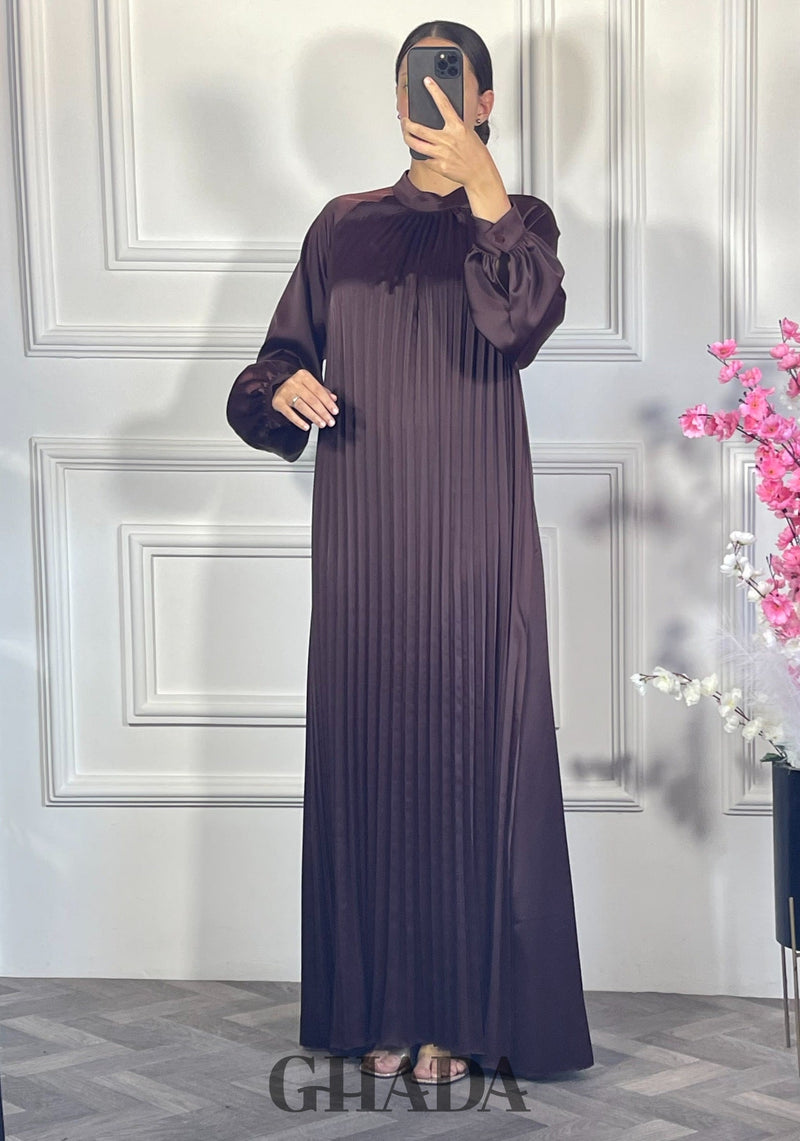 Robe longue plissée - Marron