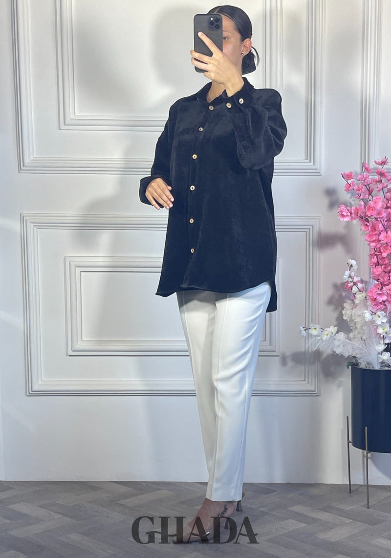Chemise en velours côtelé - Noir