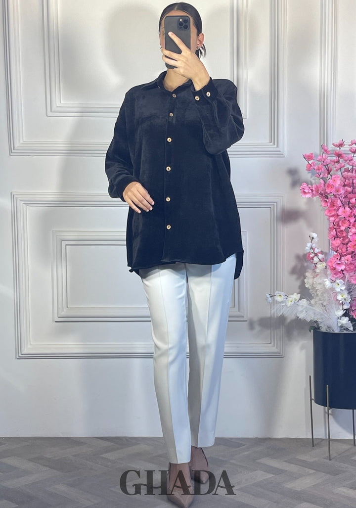 Chemise en velours côtelé - Noir