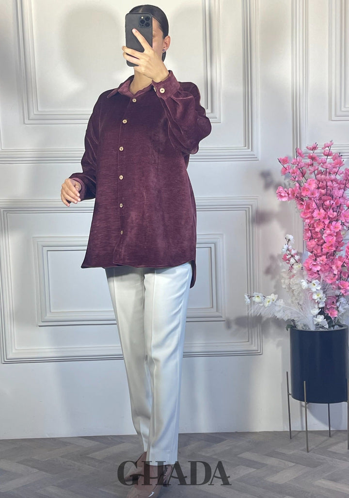 Chemise en velours côtelé - Bordeaux