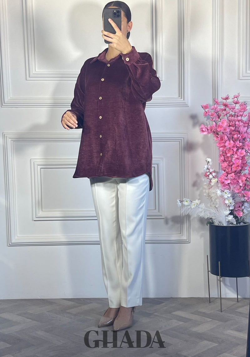 Chemise en velours côtelé - Bordeaux