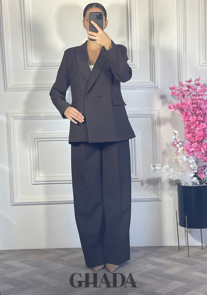 Ensemble tailleur avec blazer croisé - Marron chocolat
