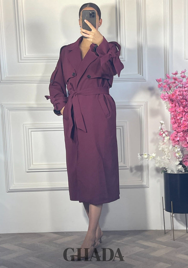 Trench long oversize ceinturé - Bordeaux