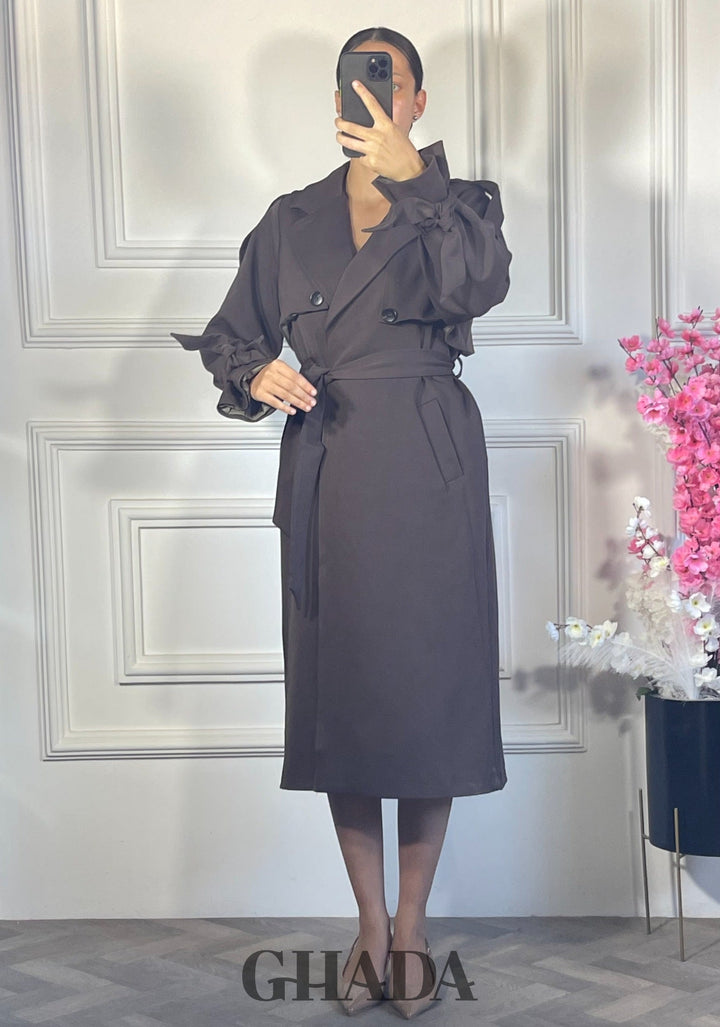 Trench long oversize ceinturé - Marron chocolat