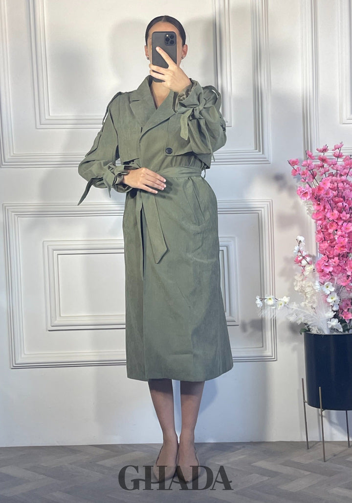 Trench long ceinturé - Vert kaki