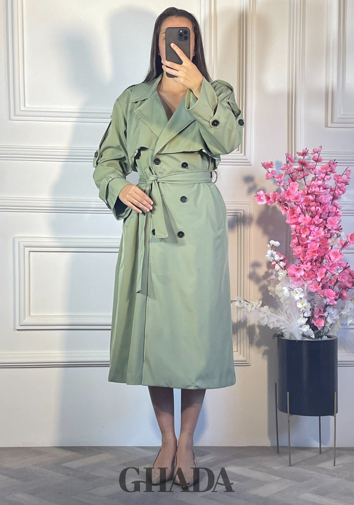 Trench-coat long avec cap - Vert