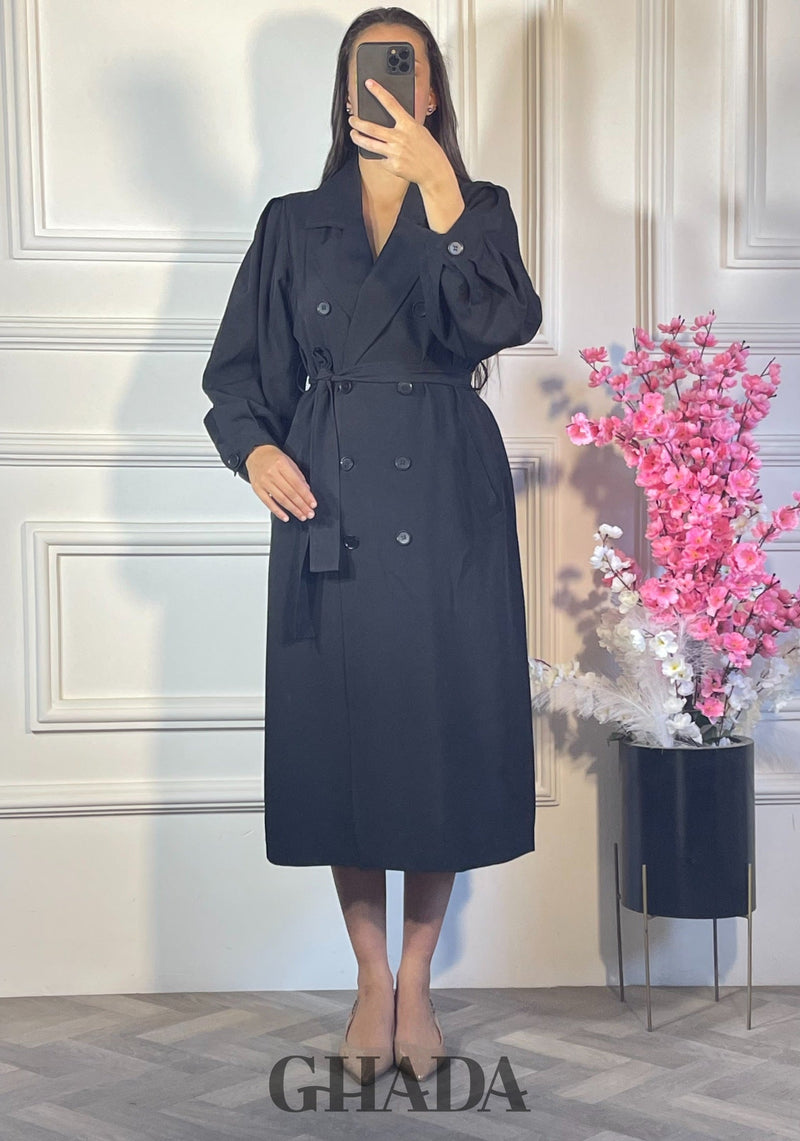 Trench-coat oversize avec manches bouffantes - Noir