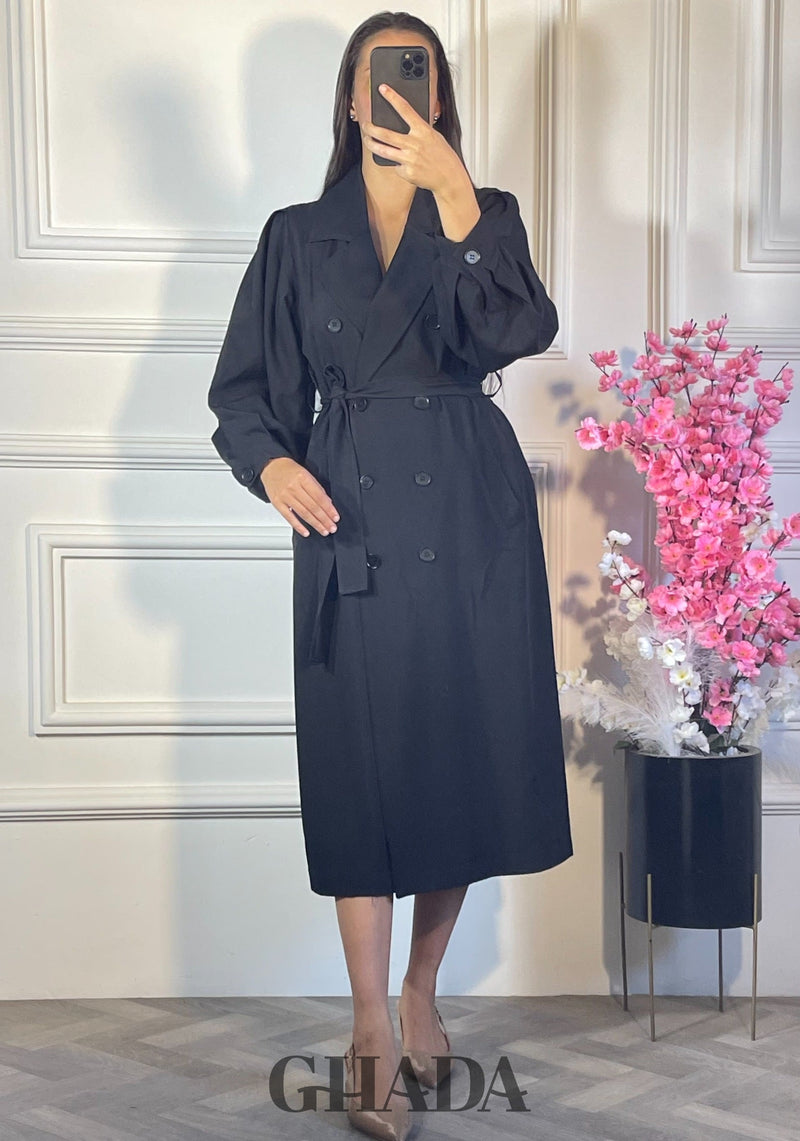 Trench-coat oversize avec manches bouffantes - Noir