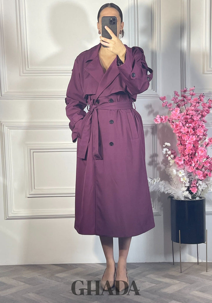 Trench-coat long avec petite cap - Bordeaux