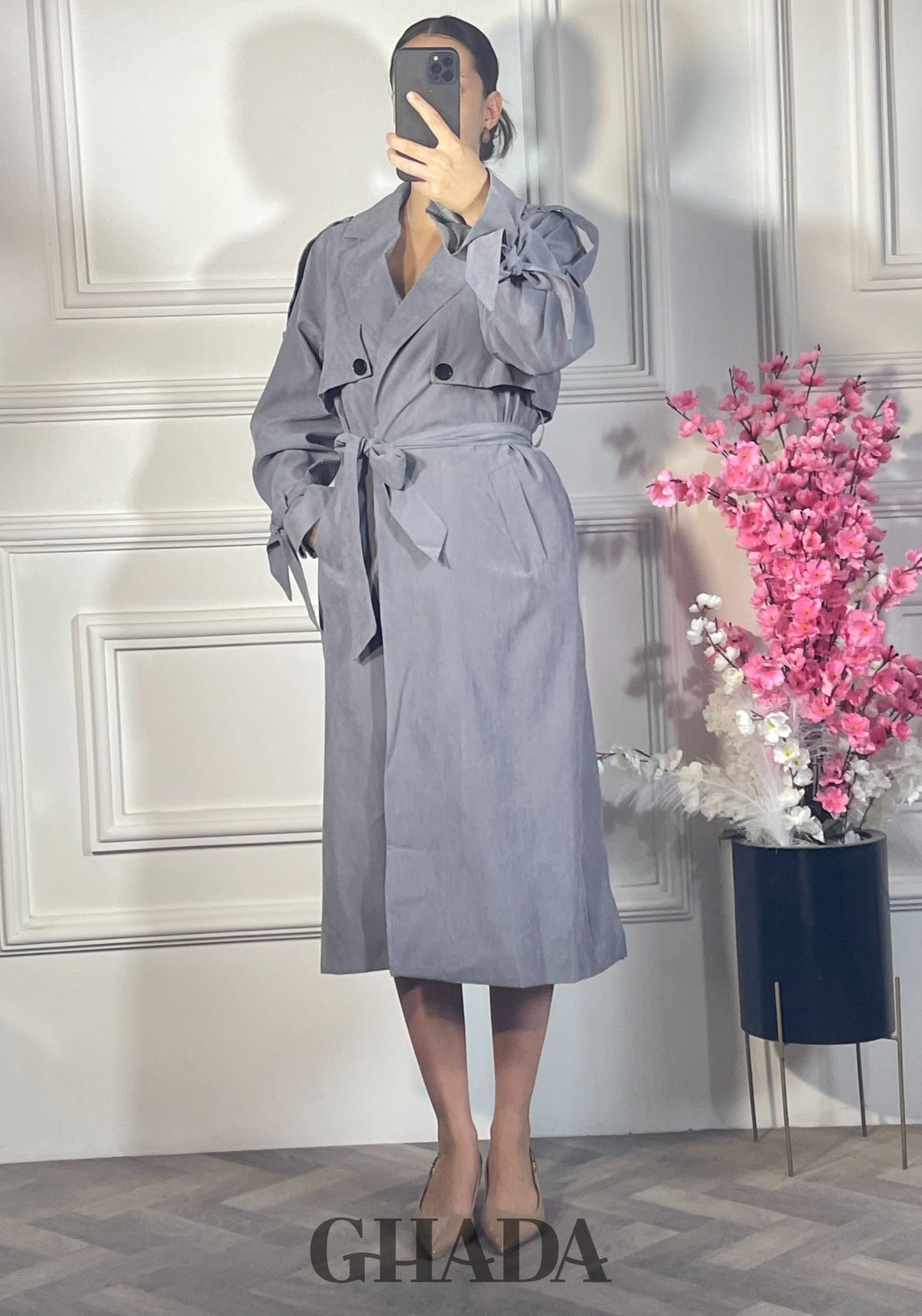 Trench-coat long oversize - Gris vue complète - manteau femme - GHADA FASHION