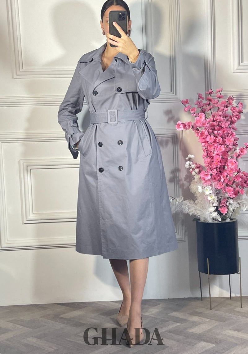 Trench-coat long double boutonnage - Gris