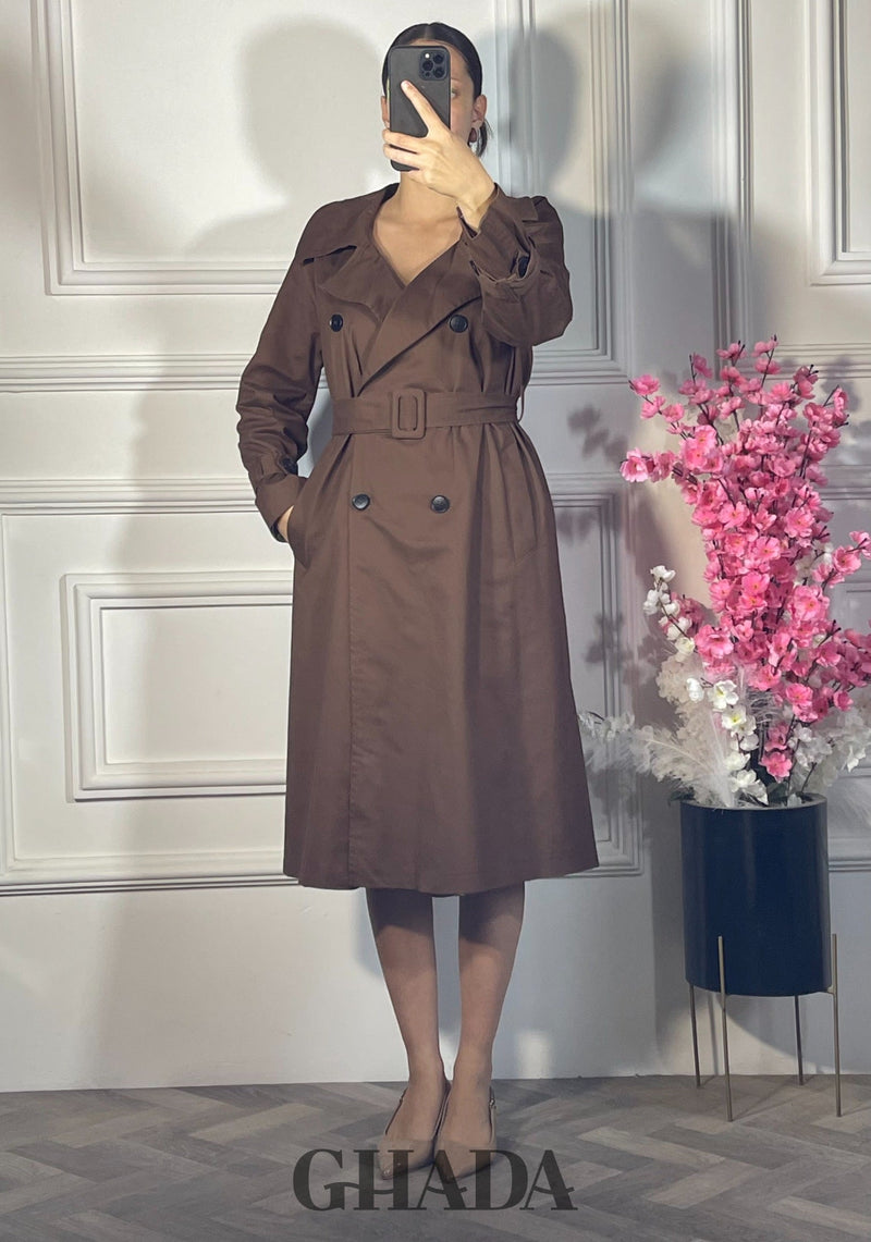 Trench-coat long ceinturé - Marron