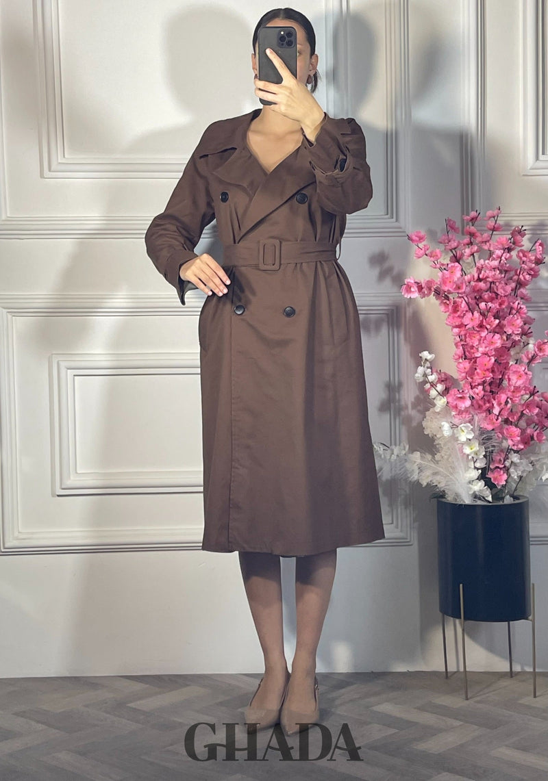 Trench-coat long ceinturé - Marron