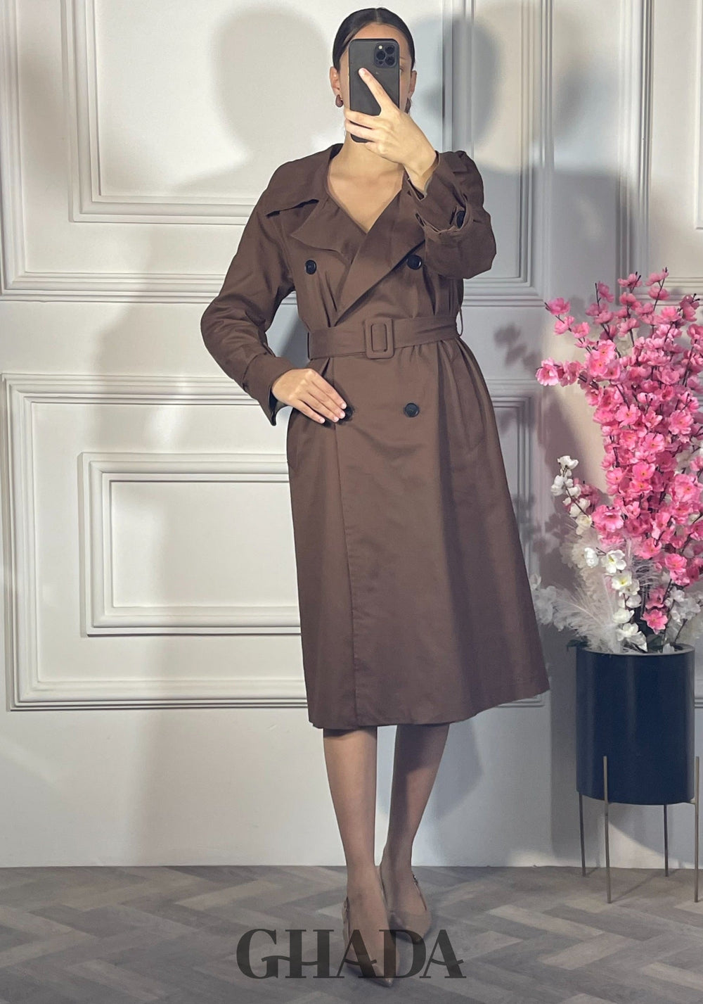 Trench-coat long ceinturé - Marron