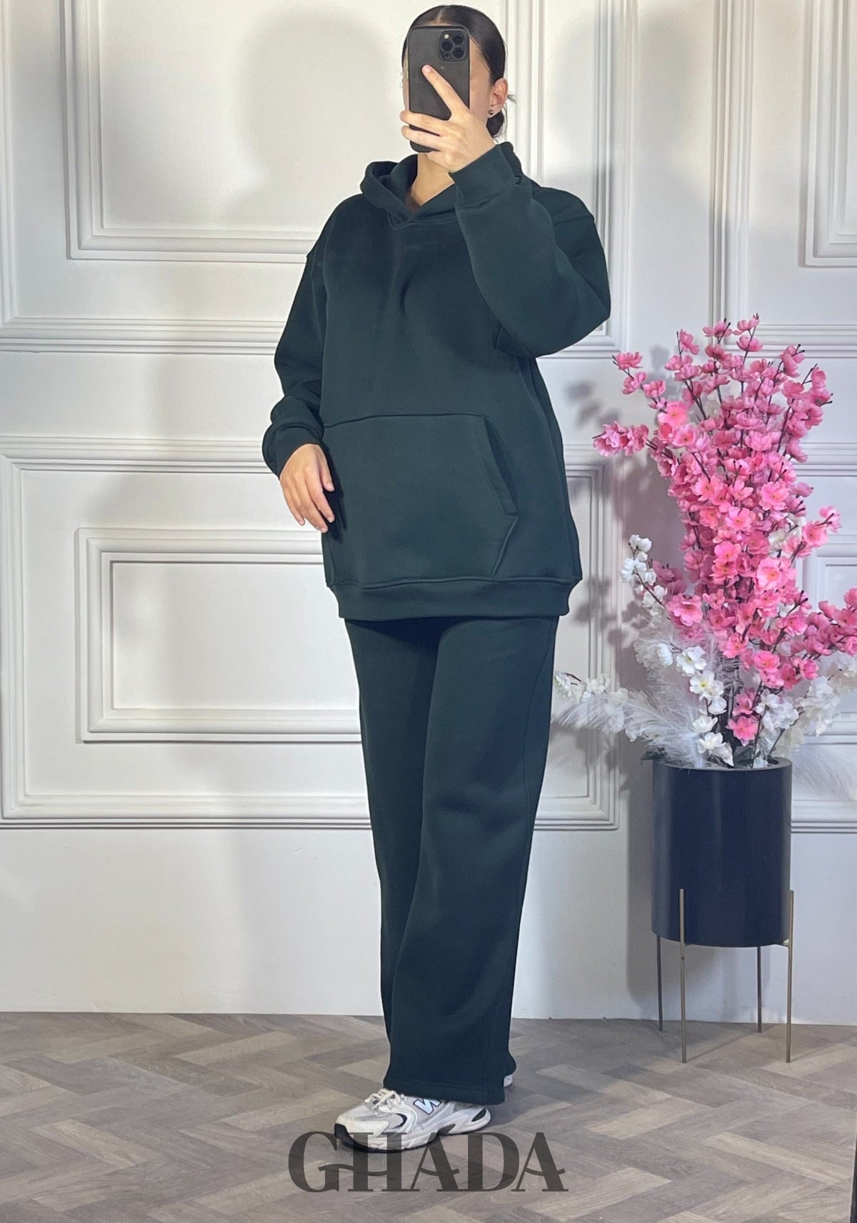Ensemble survêtement à capuche - Vert bouteille vue complète - pull femme - GHADA FASHION
