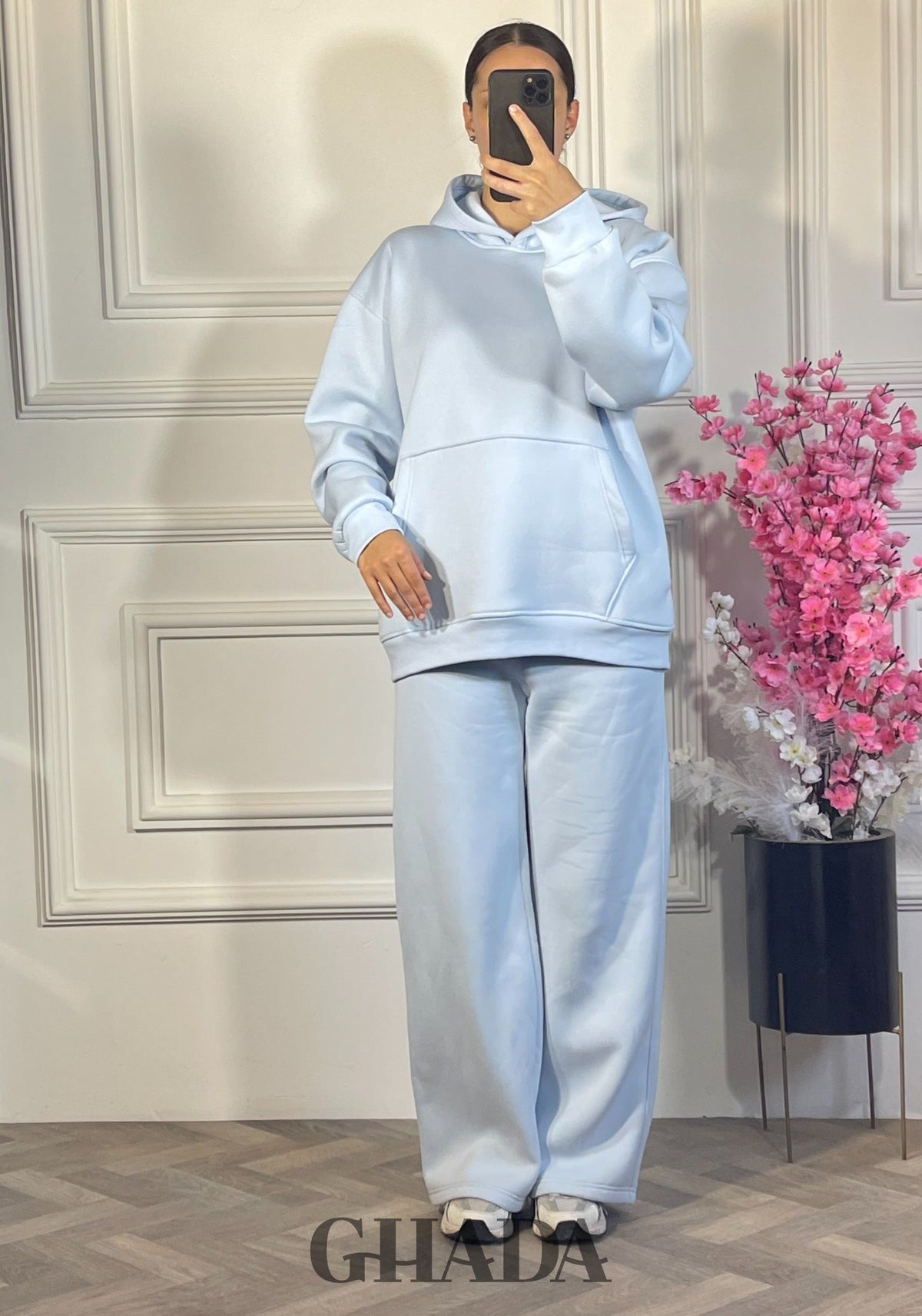Ensemble survêtement à capuche - Bleu ciel vue complète - pull femme - GHADA FASHION