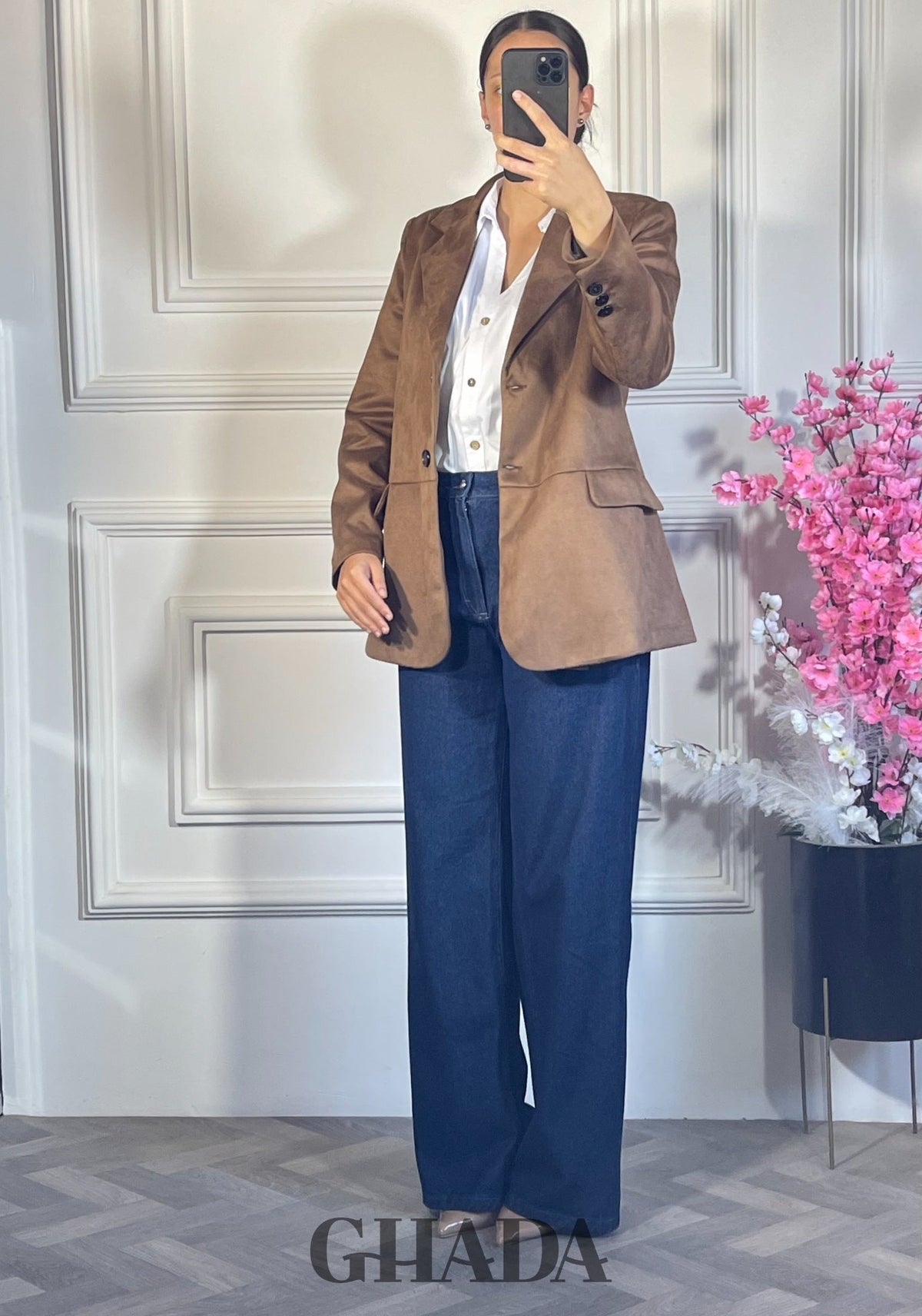 Veste en daim - Marron détail broderie - veste femme - GHADA FASHION