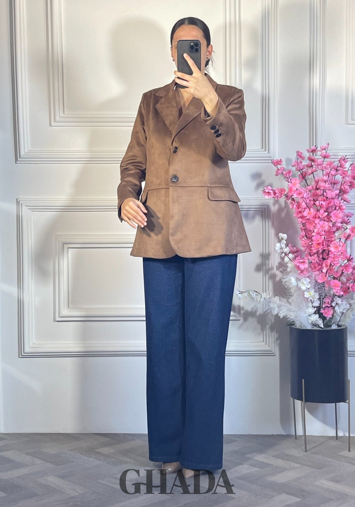 Veste en daim - Marron vue complète - veste femme - GHADA FASHION
