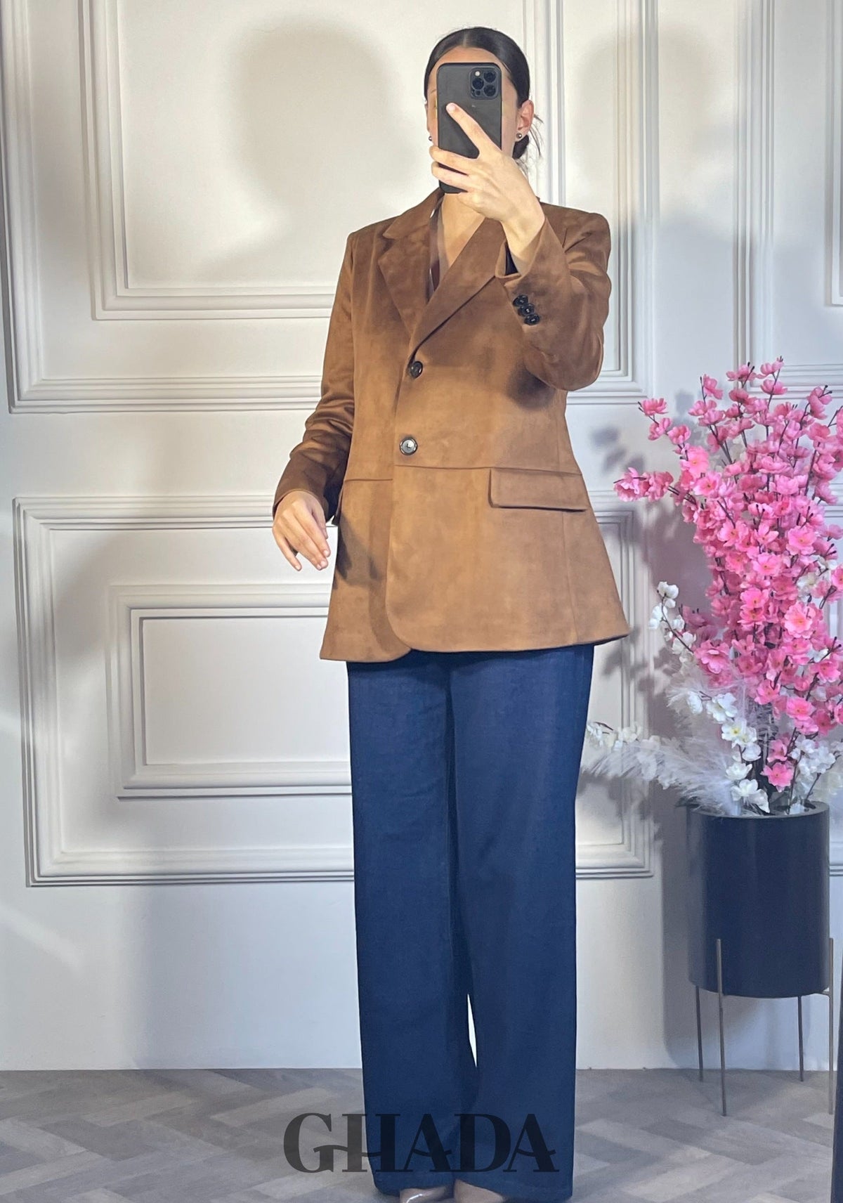 Veste en daim - Camel zoom matière - veste femme - GHADA FASHION