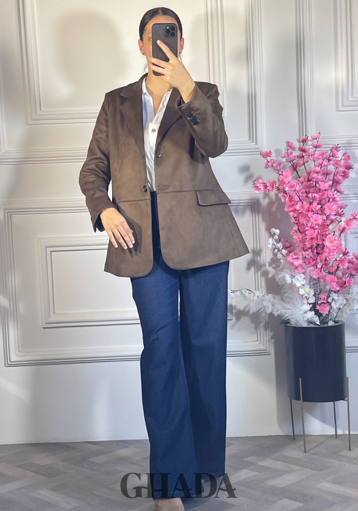 Veste en daim - Marron chocolat zoom matière - veste femme - GHADA FASHION