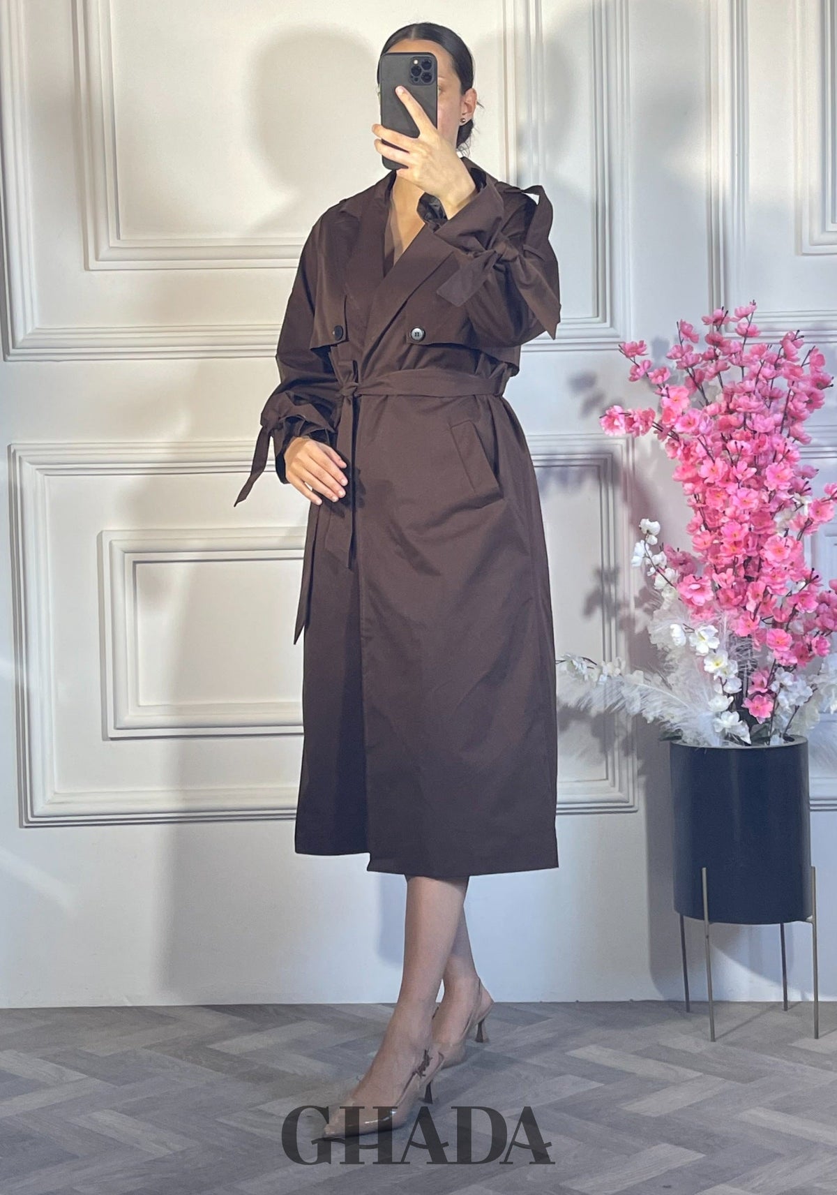 Trench-coat long oversize - Marron vue complète - manteau femme - GHADA FASHION