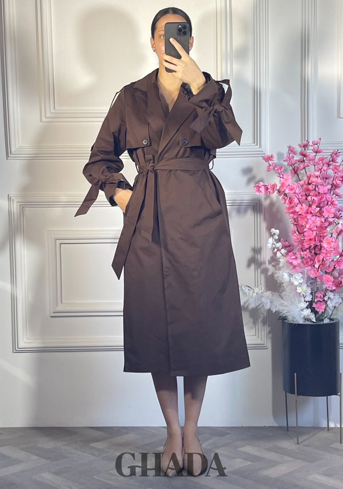 Trench-coat long oversize - Marron vue de dos - manteau femme - GHADA FASHION