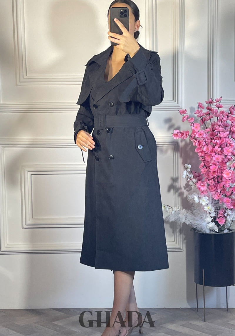 Trench long boutonné - Noir