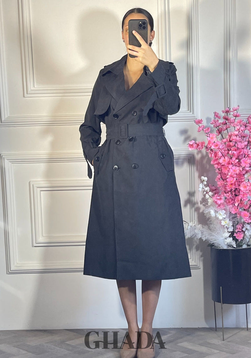 Trench long boutonné - Noir