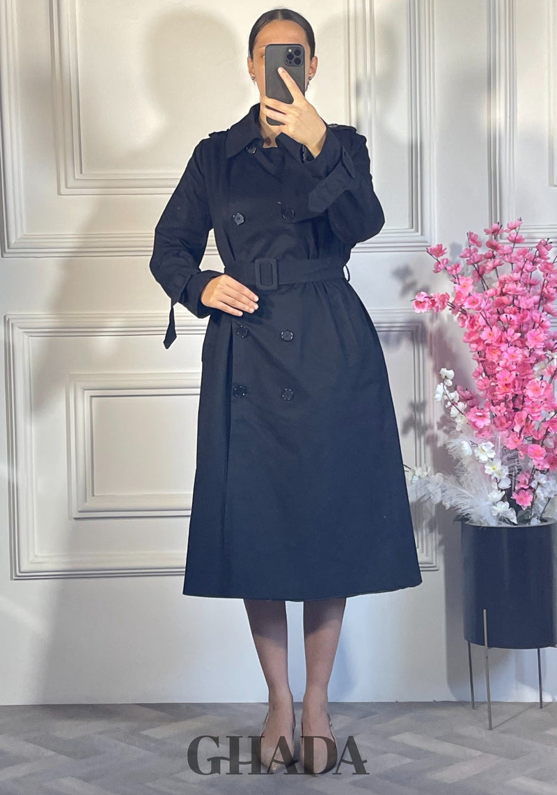 Trench-coat long double boutonnage - Noir