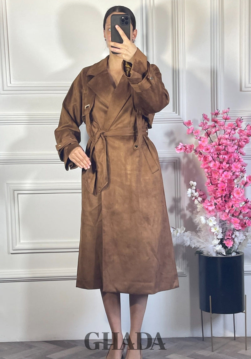Trench manteau long en daim - Camel