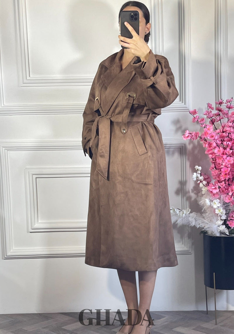Trench manteau long en daim - Marron