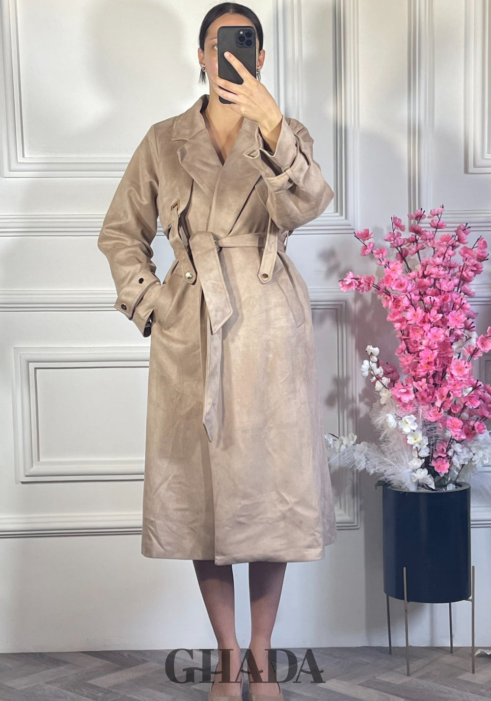 Trench manteau long en daim - Beige
