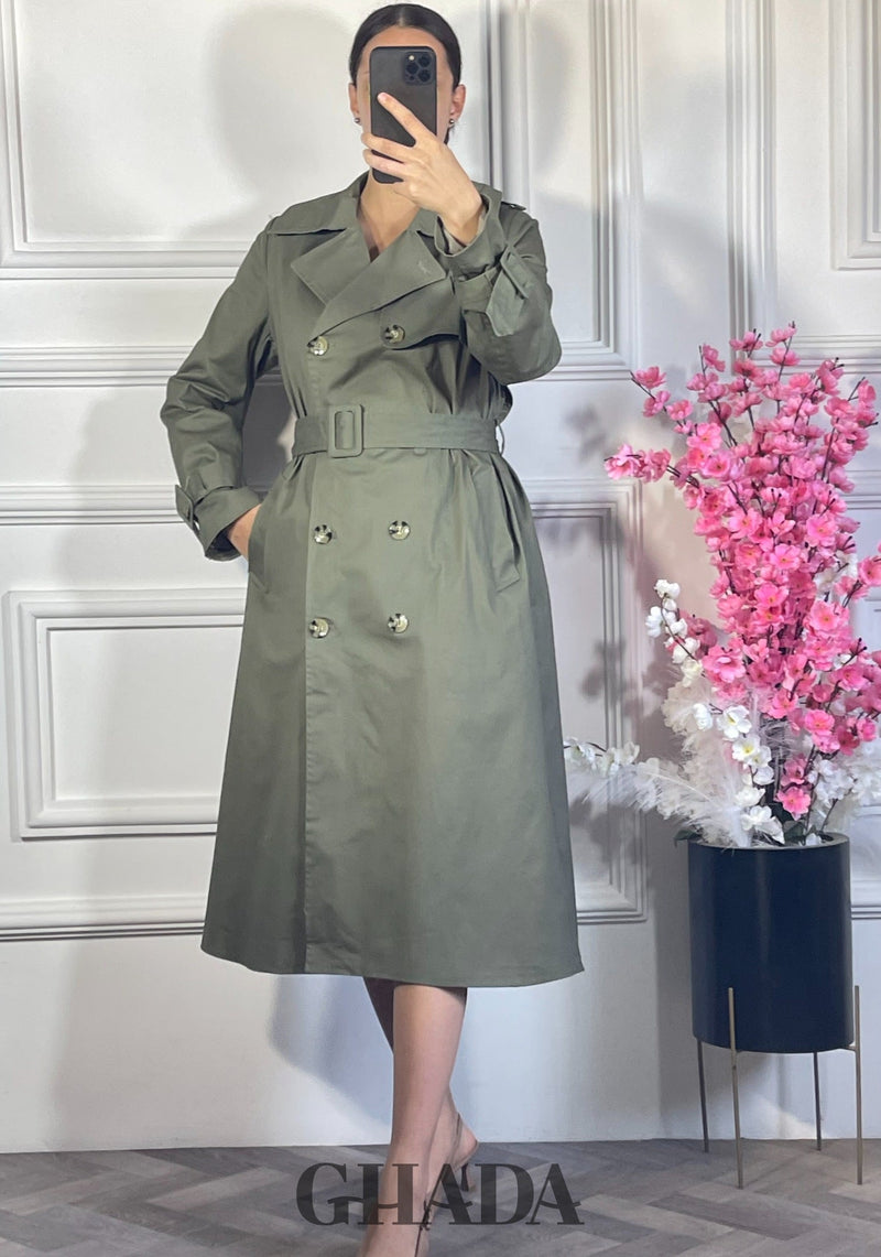 Trench-coat long double boutonnage - Vert kaki