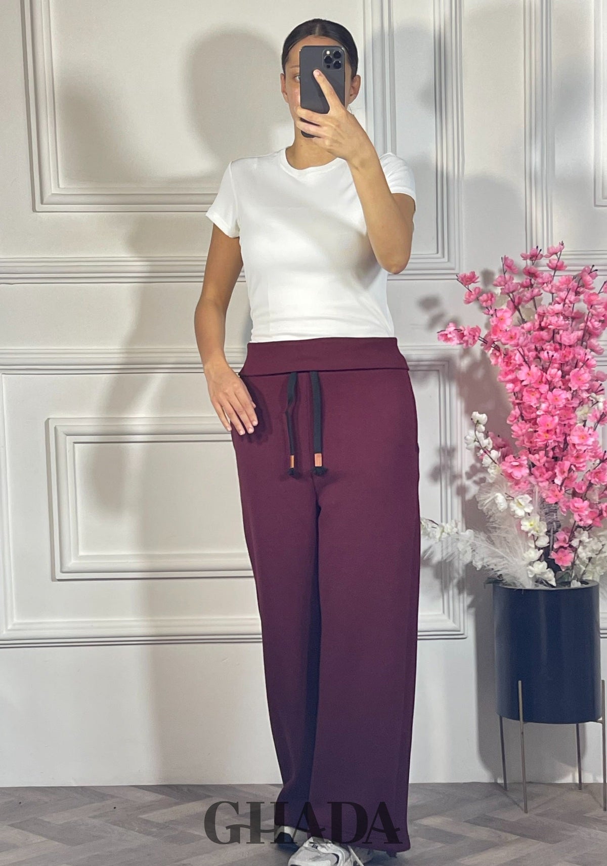 Pantalon wide leg - Bordeaux vue complète - jupe femme - GHADA FASHION
