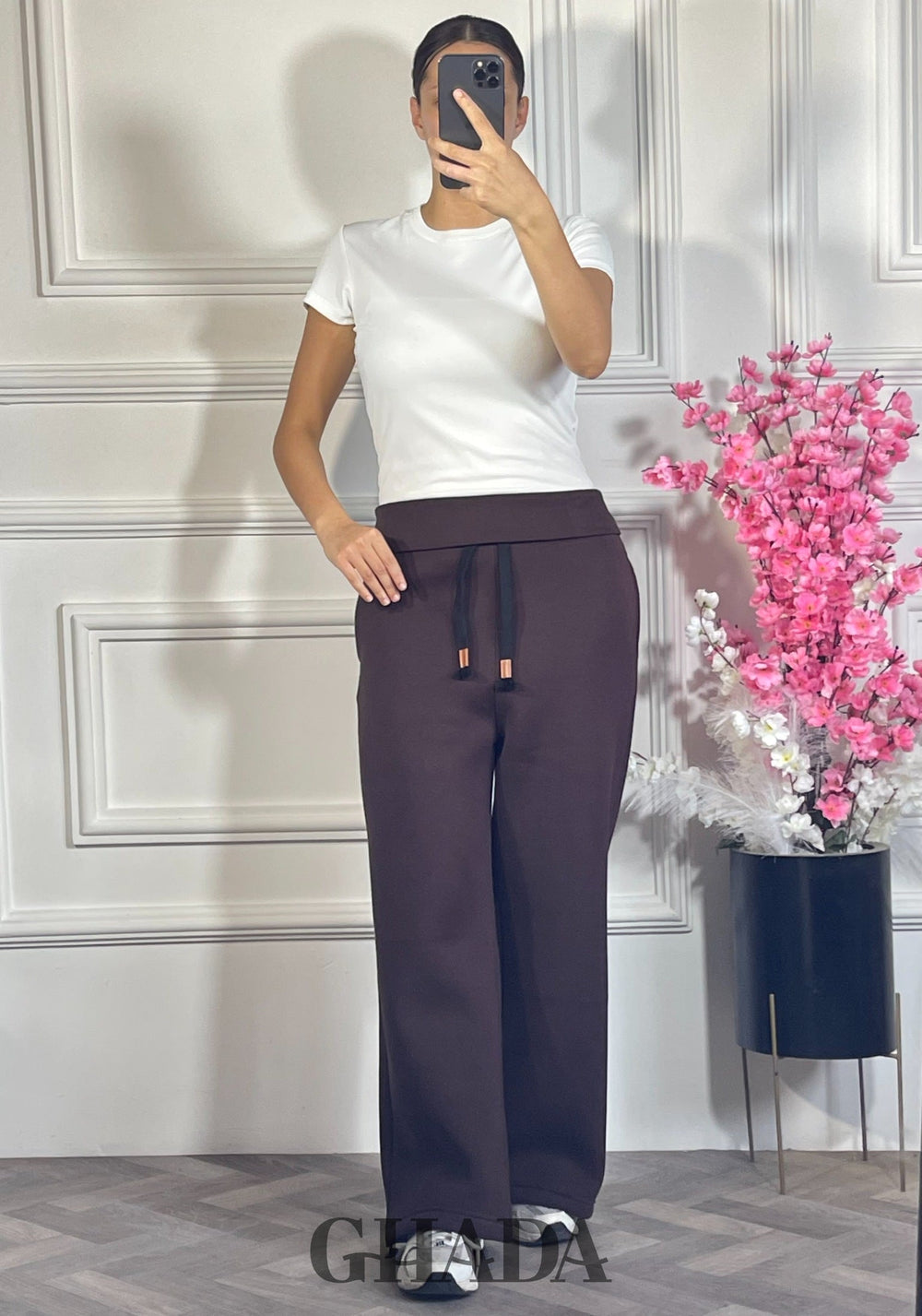 Pantalon wide leg - Marron chocolat