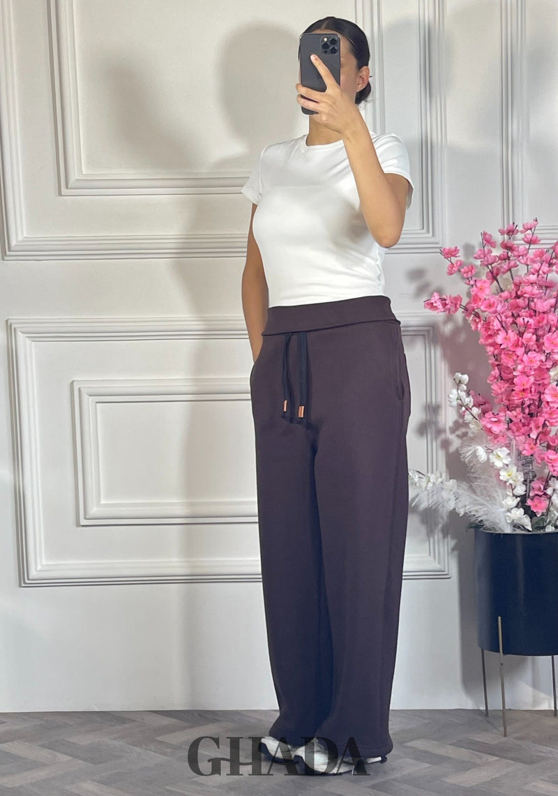 Pantalon wide leg - Marron chocolat