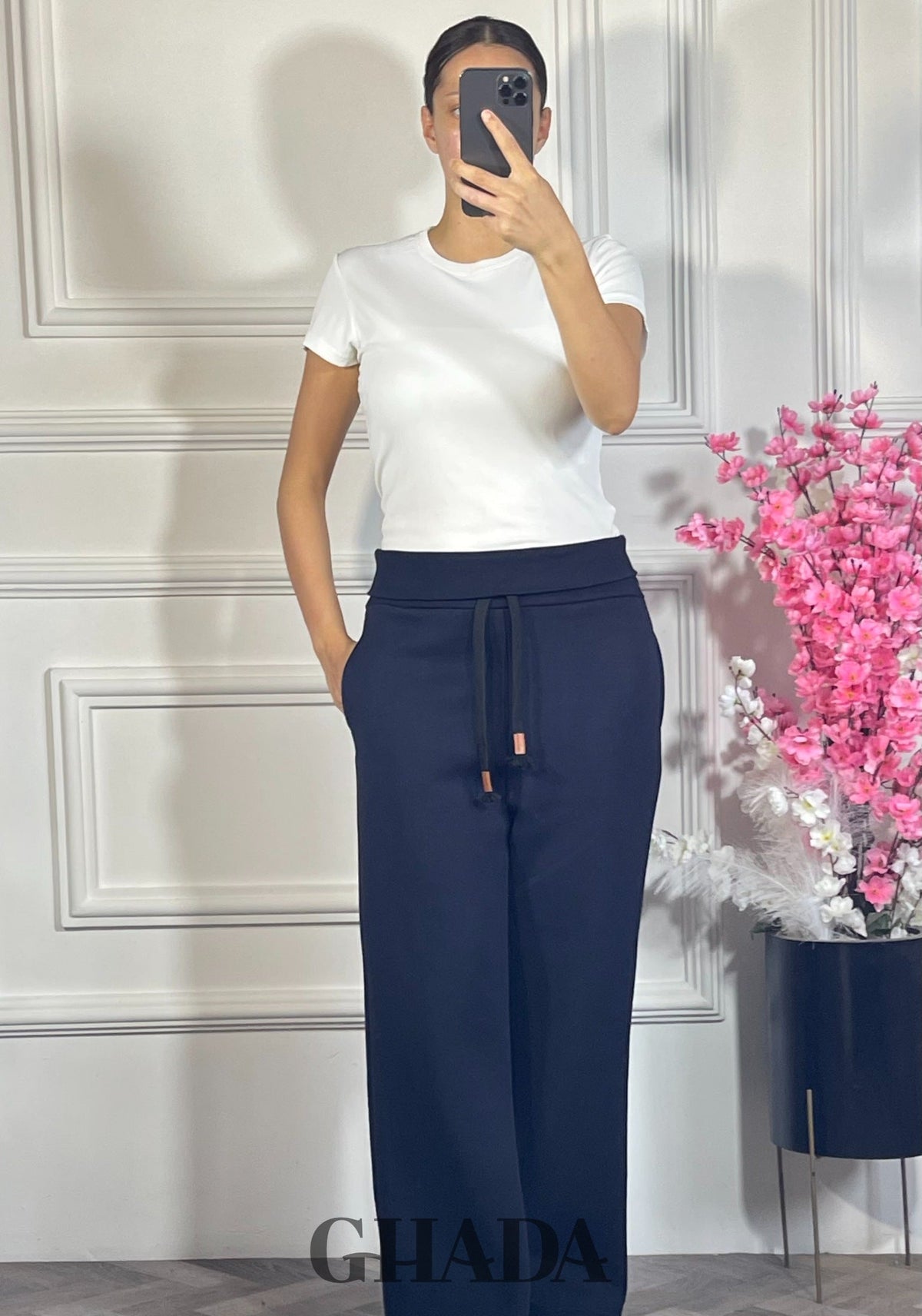 Pantalon wide leg - Bleu marine vue complète - jupe femme - GHADA FASHION