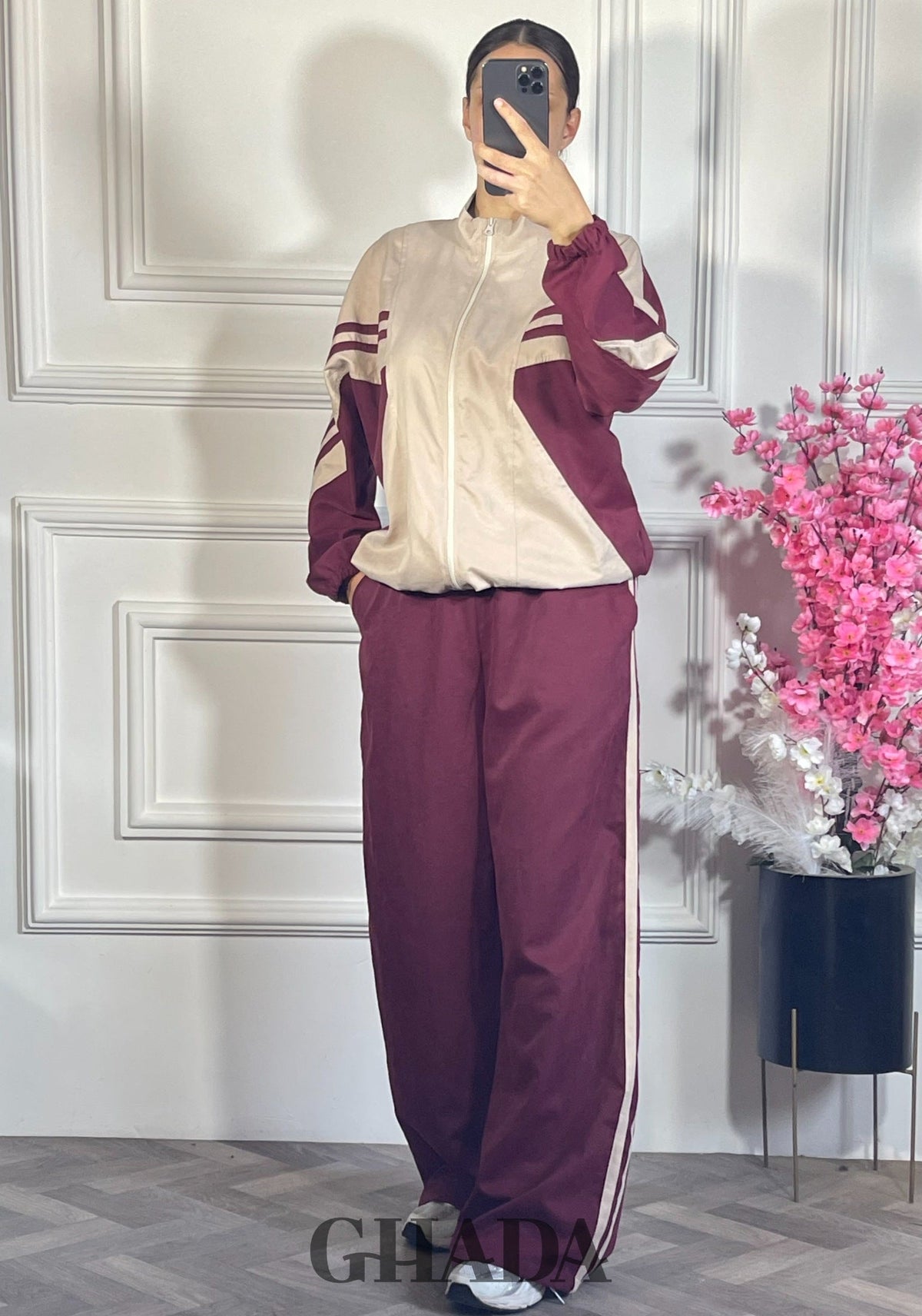 Ensemble survêtement oversize - Bordeaux détail broderie - pull femme - GHADA FASHION