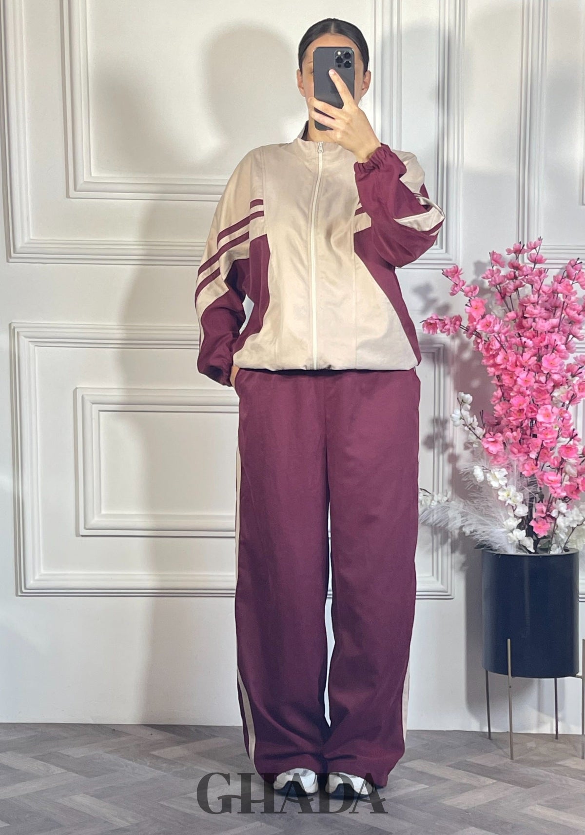 Ensemble survêtement oversize - Bordeaux vue de face - pull femme - GHADA FASHION