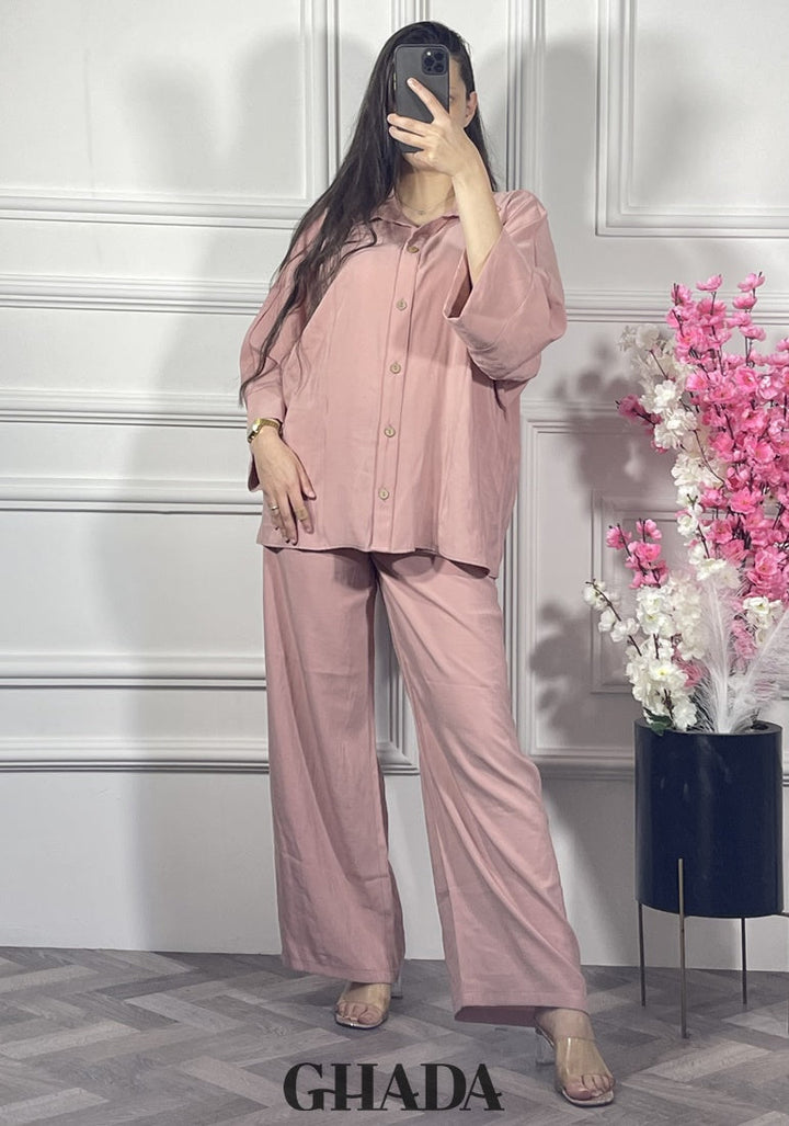 Ensemble en lin rose