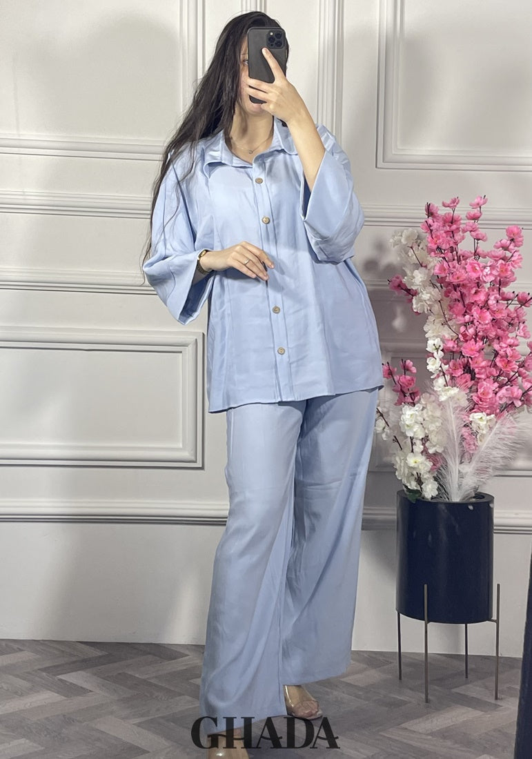 Ensemble en lin bleu ciel