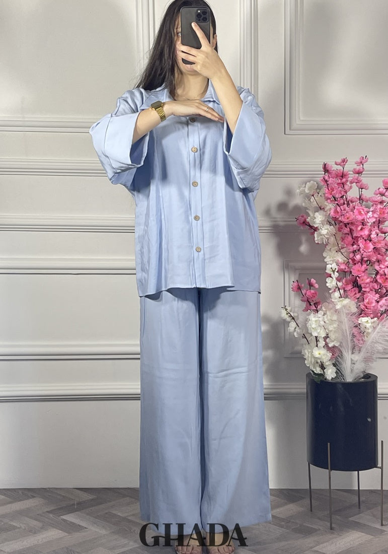 Ensemble en lin bleu ciel